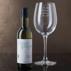 Sale Personalised Wine Glass & Miniature White Wine Gift Set - Message Personalised Engraved Gifts|Engraved Gifts