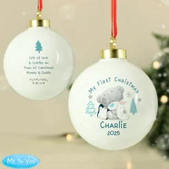 Kids Card Factory Personalised Winter Explorer First Christmas Tiny Tatty Teddy Bauble