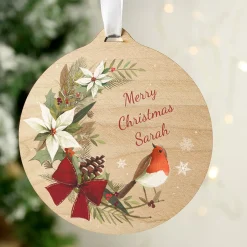 Hot Personalised Wooded Robin Christmas Tree Decoration Christmas Gifts|Gifts For Couples