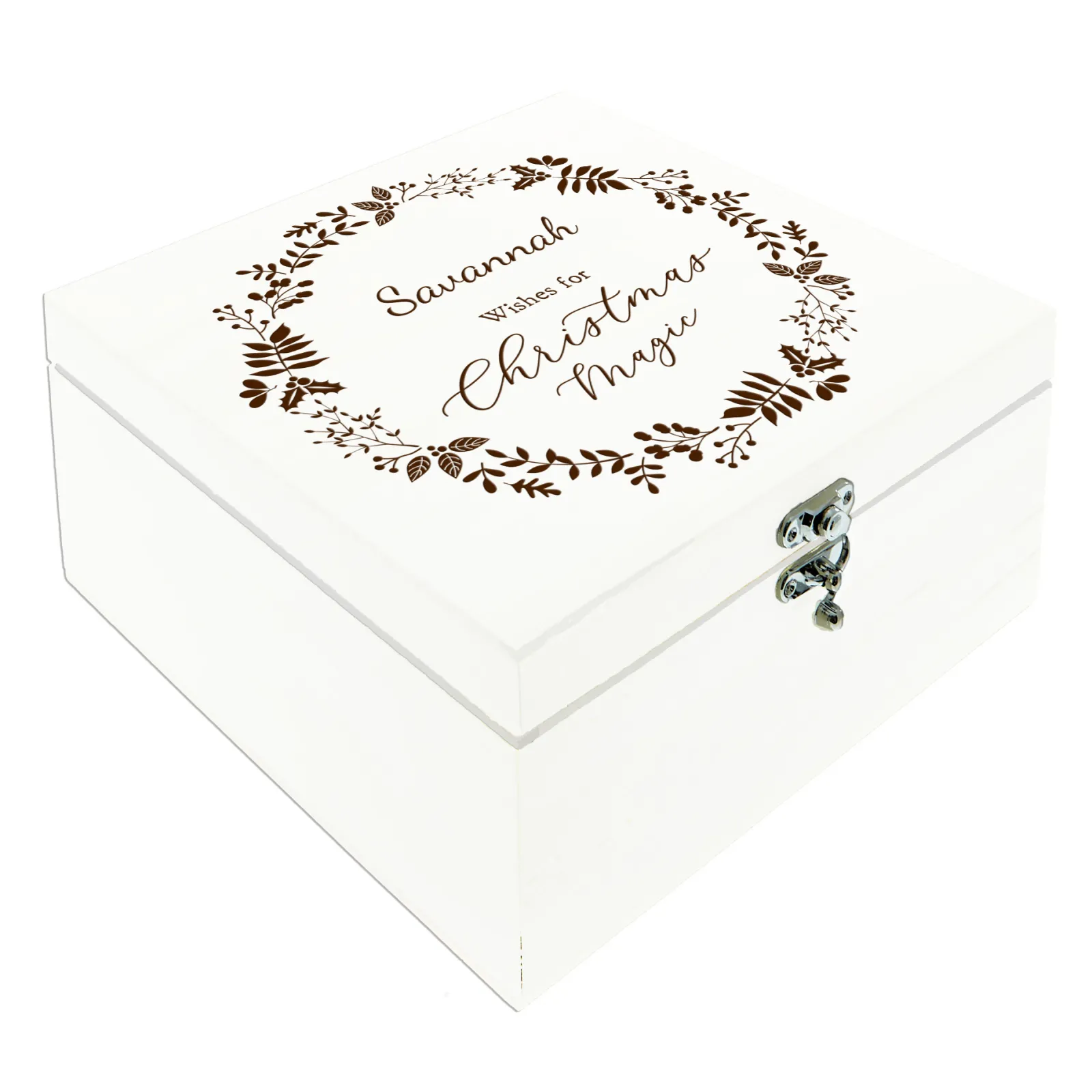 Kids Card Factory Personalised Wooden Christmas Eve Box - Christmas Magic Wreath