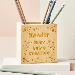 Kids Card Factory Personalised Wooden Pen Pot - Busy Being Creative