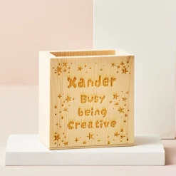 Kids Card Factory Personalised Wooden Pen Pot - Busy Being Creative