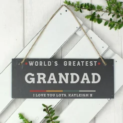 Discount Personalised World's Greatest Hanging Slate Sign Personalised Canvas & Wall Art|Photo Prints & Wall Art
