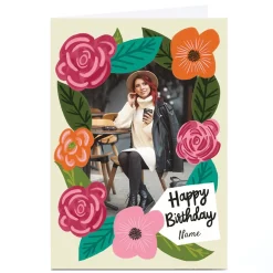 Card Factory Photo Aimee Stevens Birthday Card - Floral Frame, Any Name
