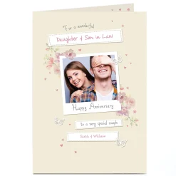 Card Factory Photo Anniversary Card - Polaroid & Flowers