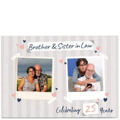 Card Factory Photo Anniversary Card - Stripes & hearts, 25 Years