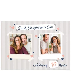Card Factory Photo Anniversary Card - Stripes & hearts, 10 Years