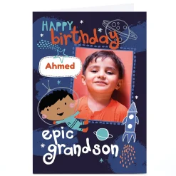 Kids Card Factory Photo Bev Hopwood Birthday Card - Epic Grandson Blue