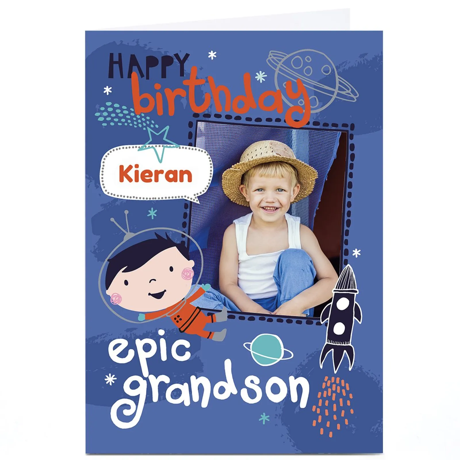 Kids Card Factory Photo Bev Hopwood Birthday Card - Epic Grandson Space