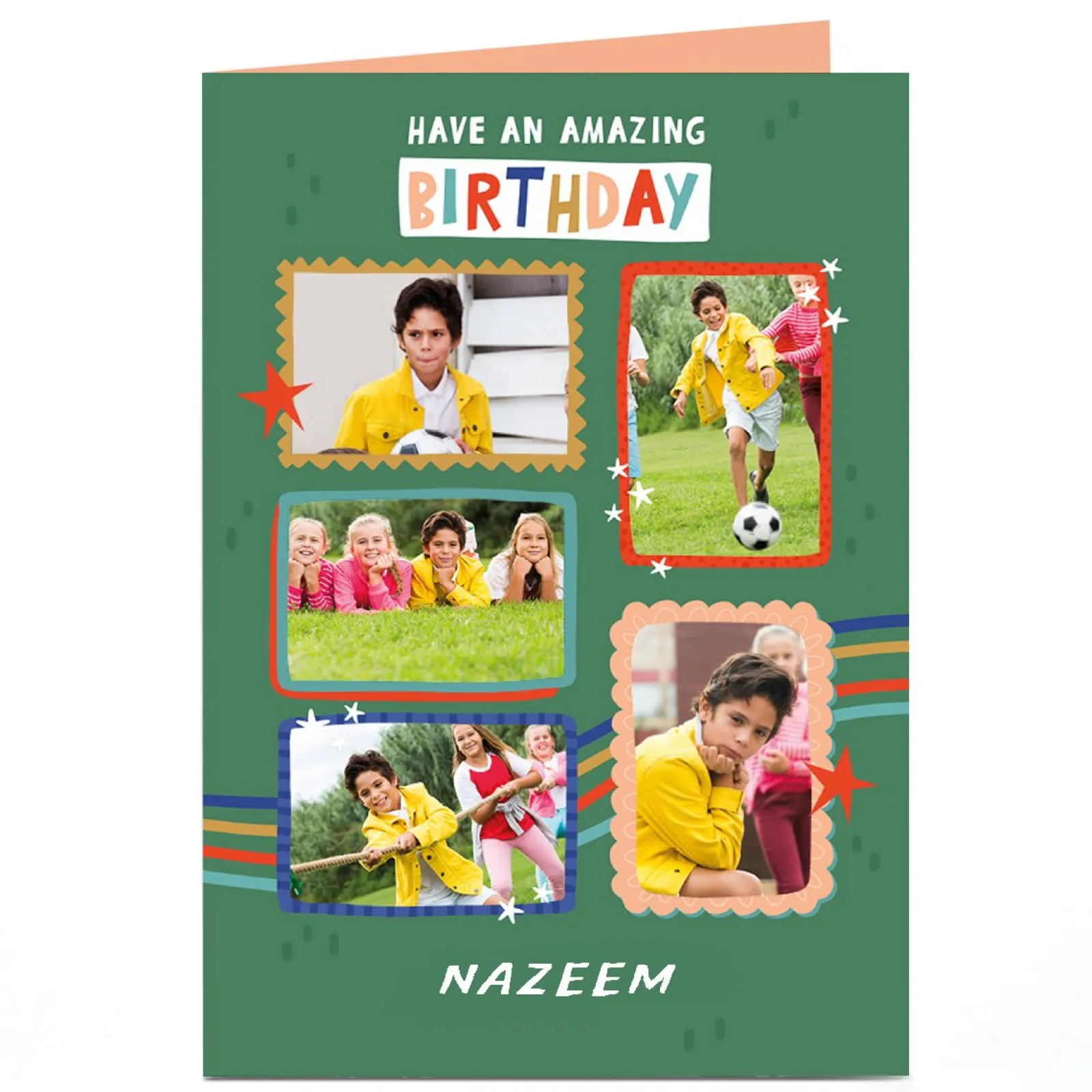 Kids Card Factory Photo Birthday Card - 5 Photos Green Frames