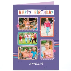 Kids Card Factory Photo Birthday Card - 5 Photos Purple Frames