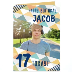 Sale Photo Birthday Card - Triangle Pattern, Editable Age For Son|For Nephew