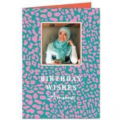 Discount Photo Birthday Card - Birthday Wishes, Pink and Green Print For Sister|For Niece