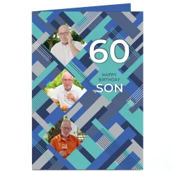 Card Factory Photo Birthday Card - Blue Pattern Son, Editable Age & Recipient