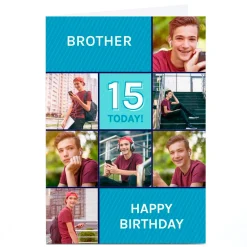 Card Factory Photo Birthday Card - Blue Squares Brother, Any Age