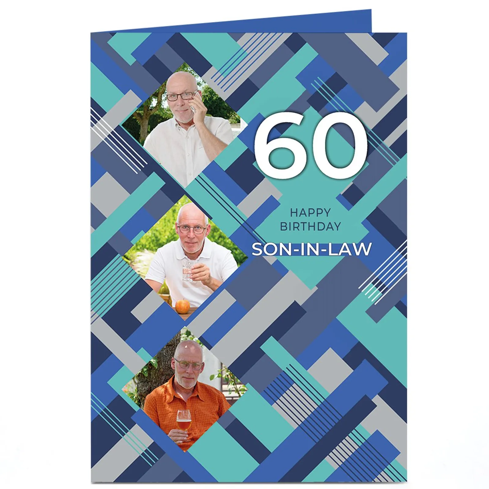 Card Factory Photo Birthday Card - Blue Diamonds, Editable Age & Recipient