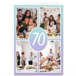 Card Factory Photo Birthday Card - Blue Gradient, Editable Age