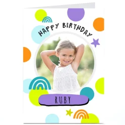 Kids Card Factory Photo Birthday Card - Bright Spots and Rainbows