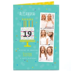 Card Factory Photo Birthday Card - Cake On A Stand Editable Age