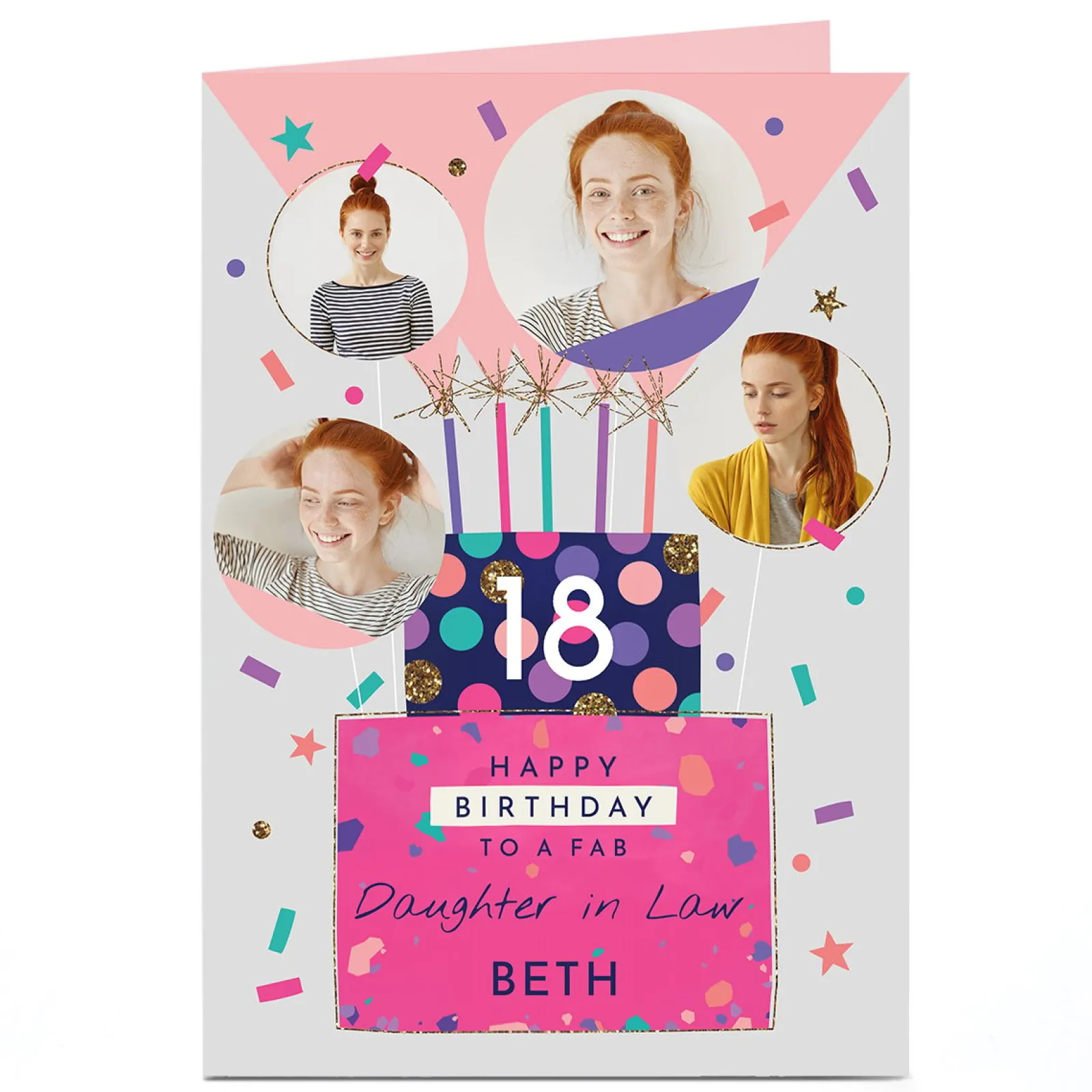 Card Factory Photo Birthday Card - Cake & Sparkles, Editable Age & Recipient