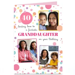 Card Factory Photo Birthday Card - Colourful Dots Sending Love, Editable Age