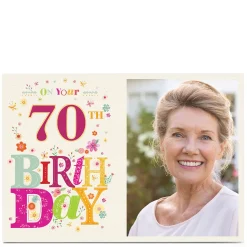 Card Factory Photo Birthday Card - Colourful Letters & Flowers, Editable Age