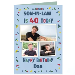 BOY Card Factory Photo Birthday Card - Colourful Confetti, Editable Age & Relation