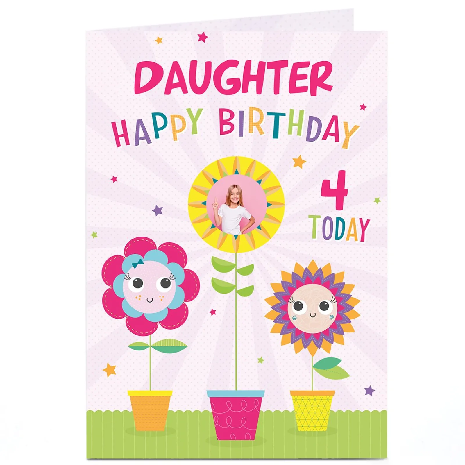 Online Photo Birthday Card - Colourful Flowers, Editable Age & Recipient Kids For Granddaughter|For Daughter
