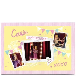 Kids Card Factory Photo Birthday Card - Cousin, Yellow & Pink Bunting