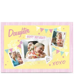 Kids Card Factory Photo Birthday Card - Daughter Pastel Bunting, Editable Relation