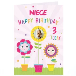 Kids Card Factory Photo Birthday Card -, Editable Age & Recipient, Flowers