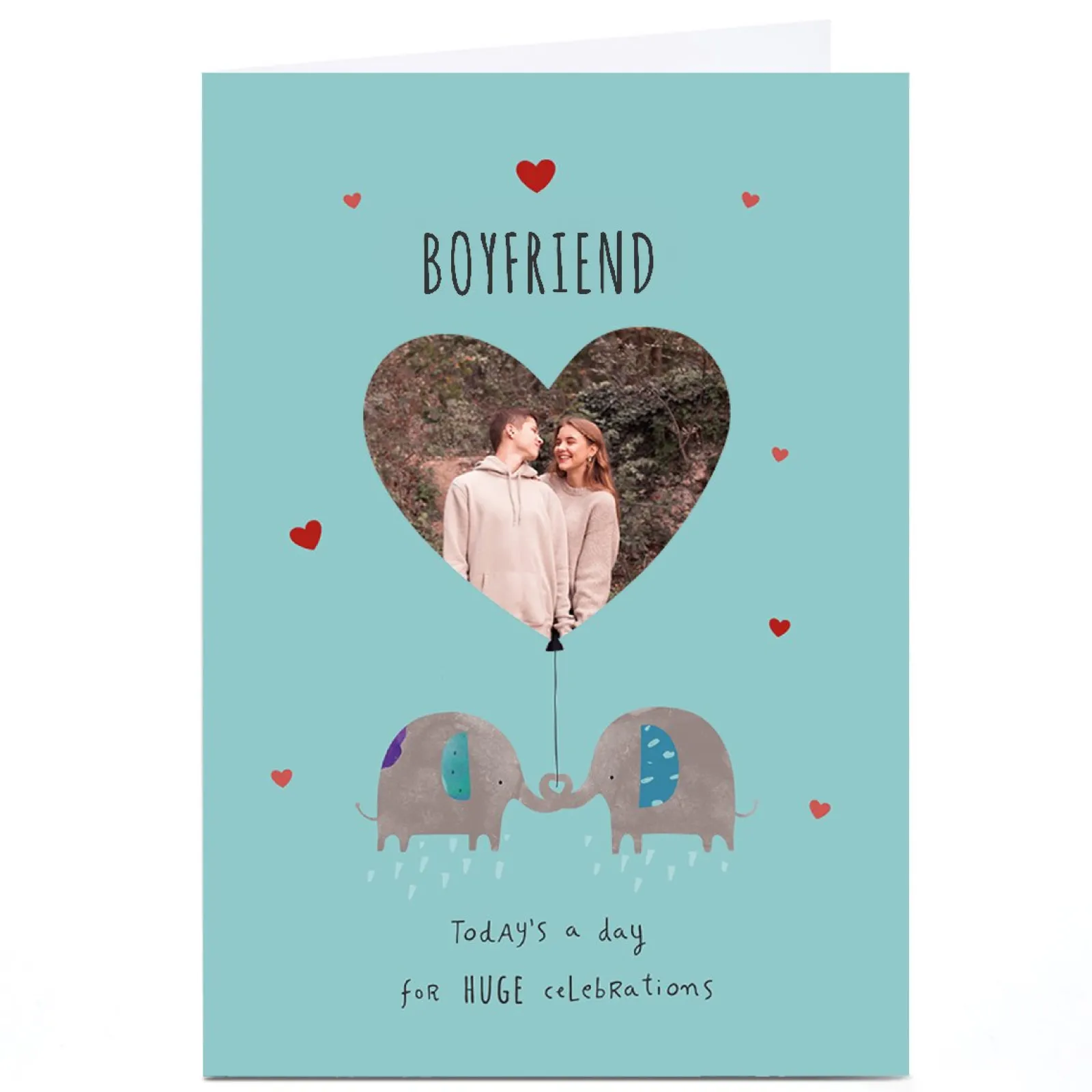 Discount Photo Birthday Card - Elephants Love Heart, Any Name BOY For Boyfriend|Photo