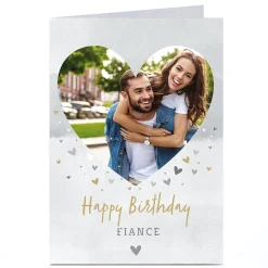 Hot Photo Birthday Card - Fiance Watercolour Hearts Photo|Birthday