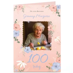 Sale Photo Birthday Card - Floral, Editable Age & Recipient For Grandma|100Th Birthday