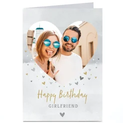 Card Factory Photo Birthday Card - Girlfriend Watercolour Hearts