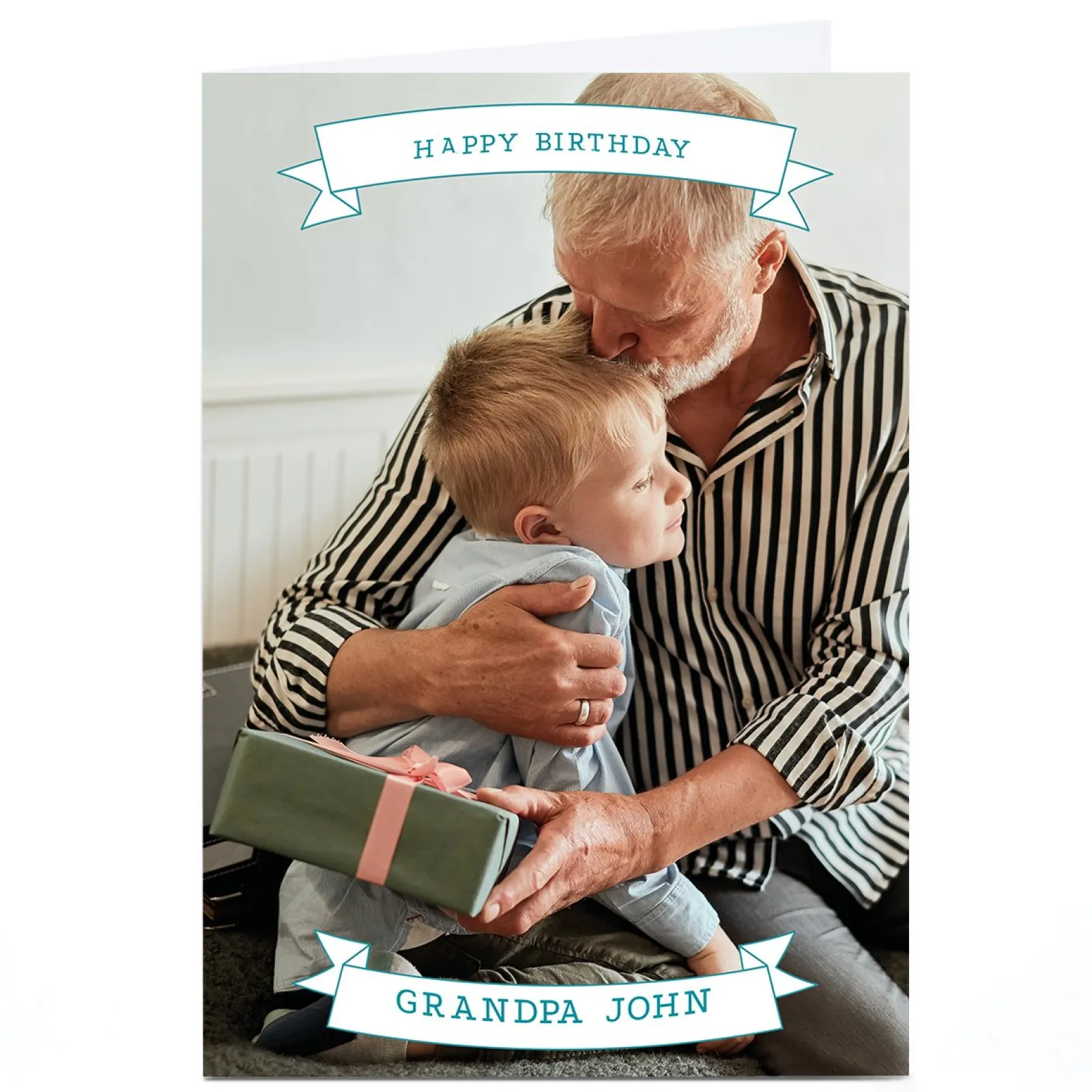 Sale Photo Birthday Card - Grandpa Blue Banner For Grandad|Any Occasion