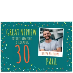 BOY Card Factory Photo Birthday Card - Great Nephew Totally Amazing & Rocking, Editable Age
