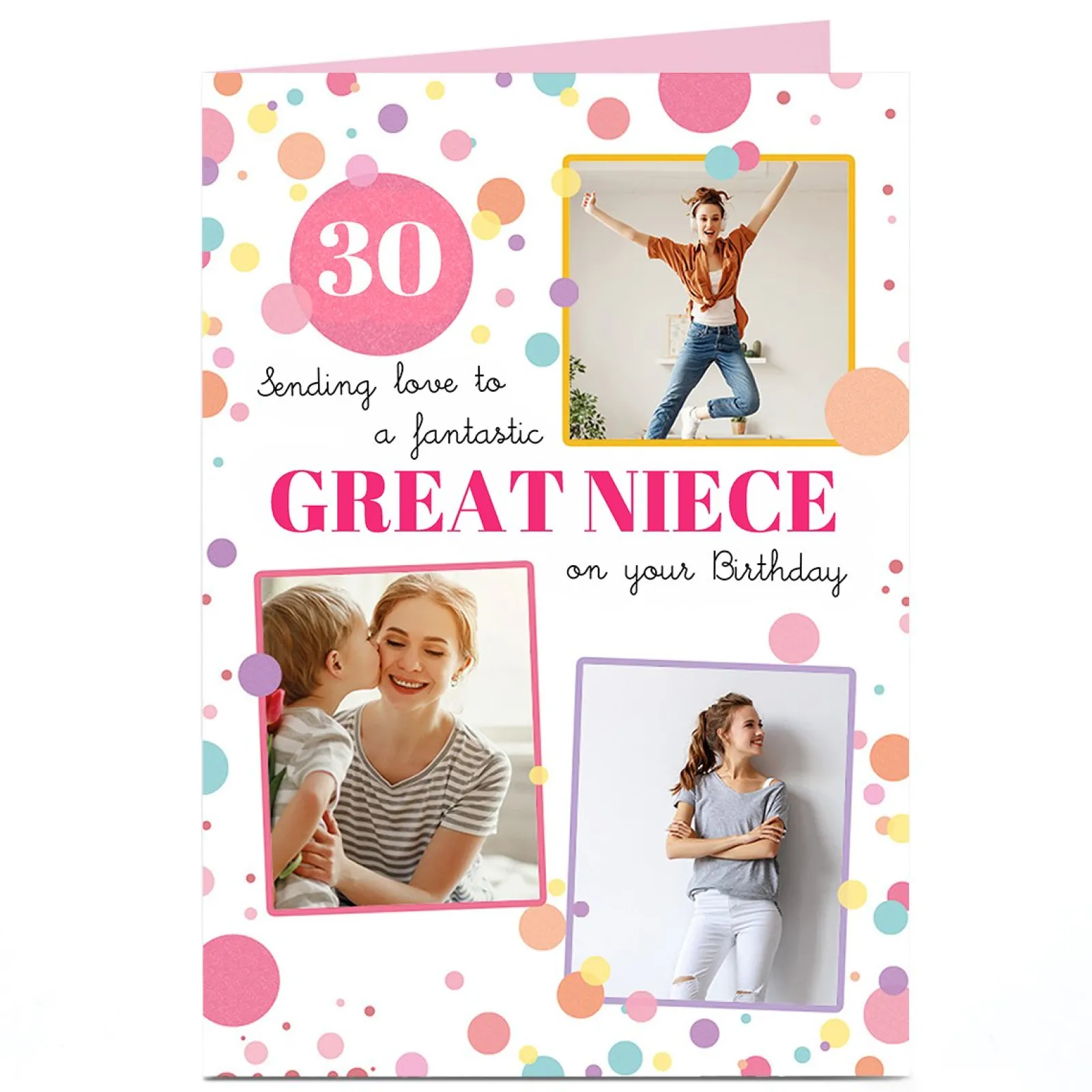 Card Factory Photo Birthday Card - Greeat Niece Pastel Polka-Dots, Editable Age