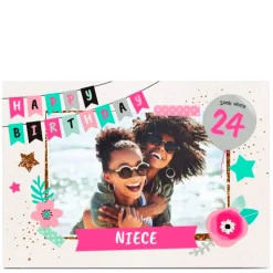 Card Factory Photo Birthday Card - Happy Birthday Banner, Niece Any Age