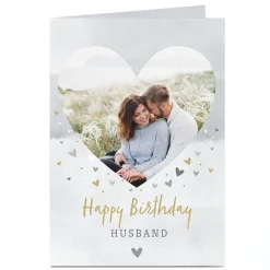 Online Photo Birthday Card - Husband Watercolour Hearts For Husband|Photo
