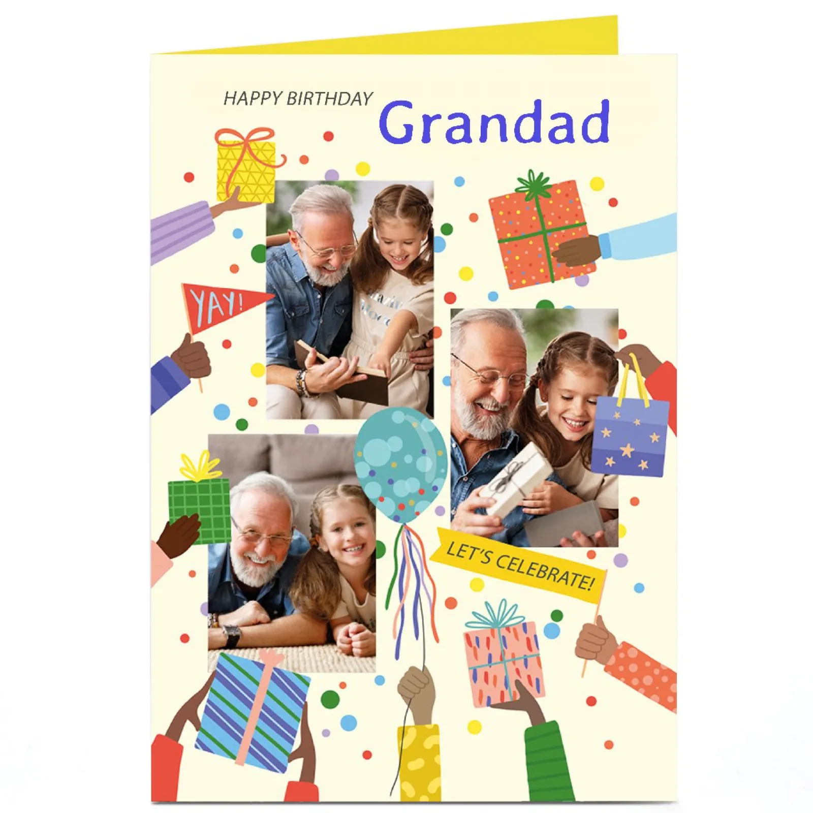 Card Factory Photo Birthday Card - Let's Celebrate, Surrounded by Presents