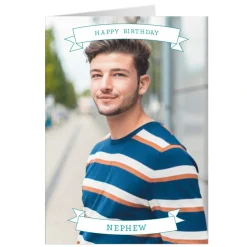 Best Photo Birthday Card - Nephew, Blue Banner For Nephew|Photo