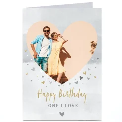Card Factory Photo Birthday Card - One I Love Watercolour Hearts