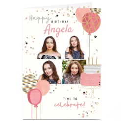 Best Photo Birthday Card - Pink and Gold Birthday, 4 Photos For Sister|For Niece