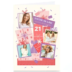New Photo Birthday Card - Pink & Purple Gifts, Editable Age & Recipient For Sister|For Granddaughter