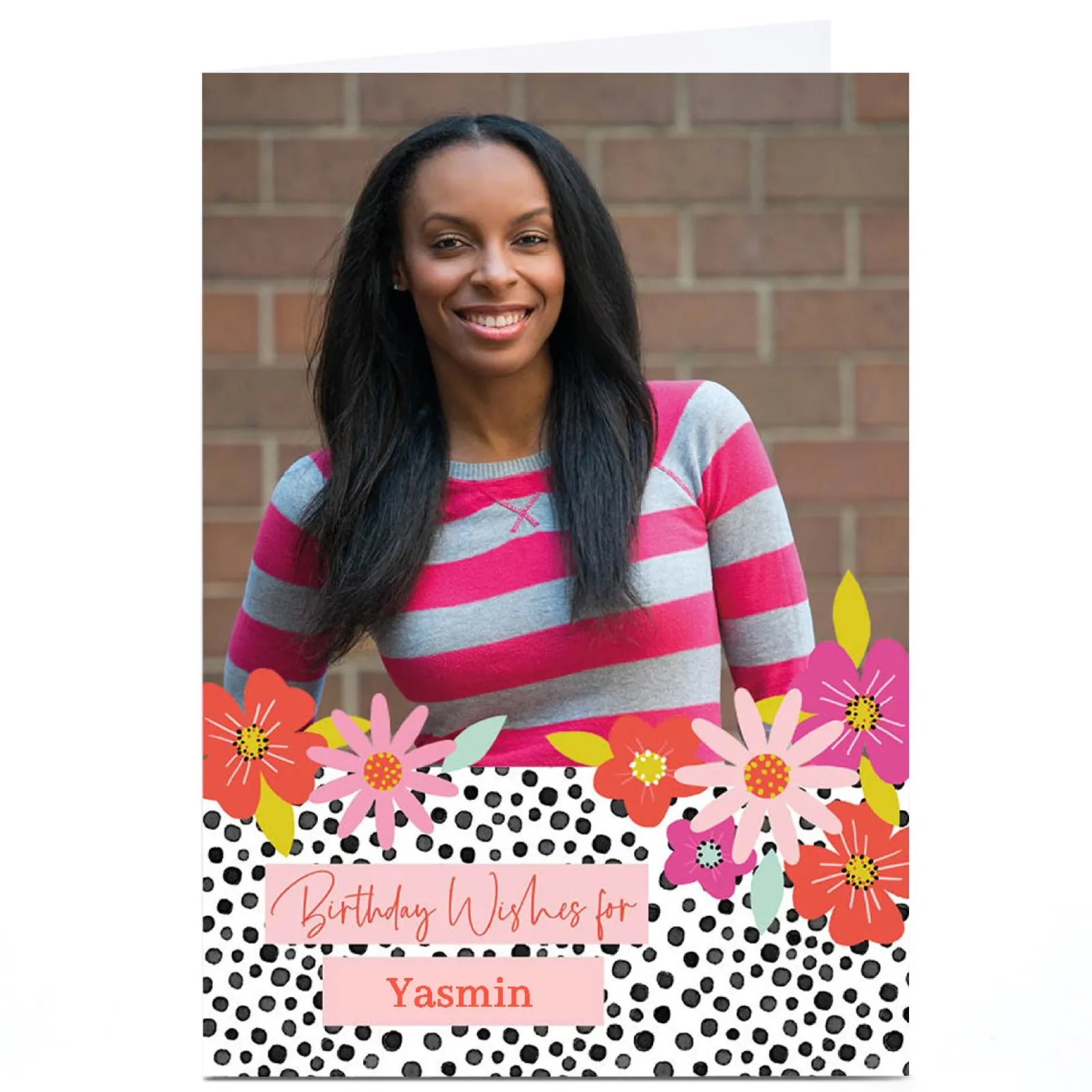 Card Factory Photo Birthday Card - Polka Dot Floral, Any Name