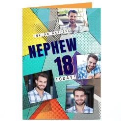 Card Factory Photo Birthday Card - Pop Art Triangles, Editable Age & Recipient