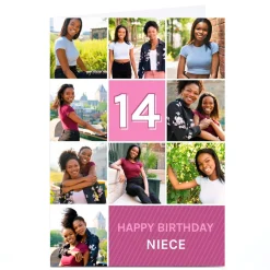 Online Photo Birthday Card - Purple Squares Niece, Any Age For Niece|Editable Age