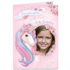 Kids Card Factory Photo Birthday Card - Sparkle Granddaughter, Editable Age