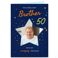Discount Photo Birthday Card - Star Frame, Editable Age BOY For Brother|For Boyfriend